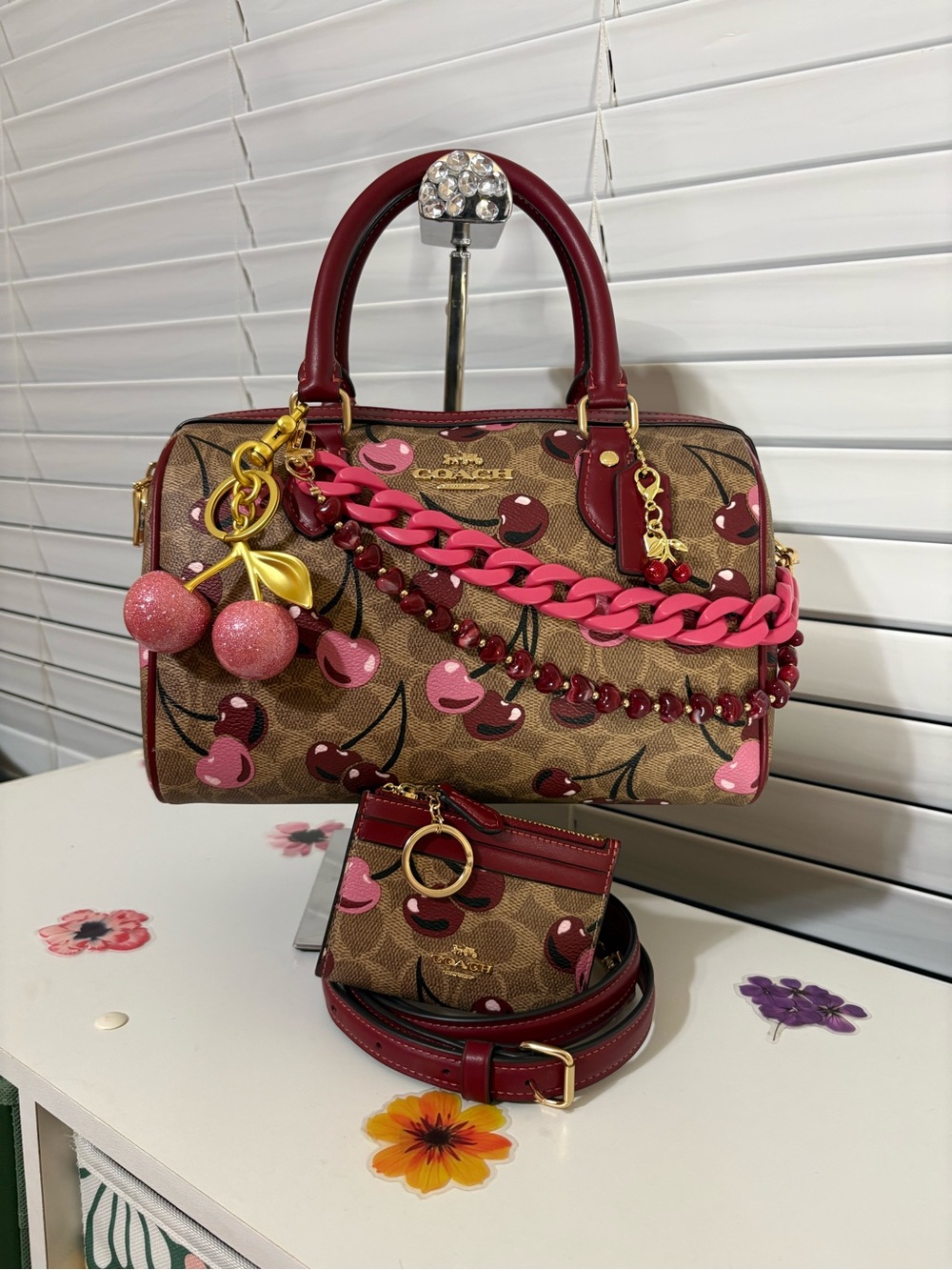 🍒Coach Rowan Satchel & Card Case Set - Cherry Print🍒